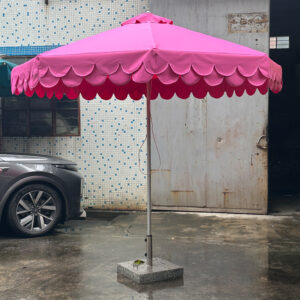 Outdoor wedding Umbrellas aluminum frame dusty rose red fabric double scalloped  umbrella parasol central column circular Sun Umbrella for outdoor events
