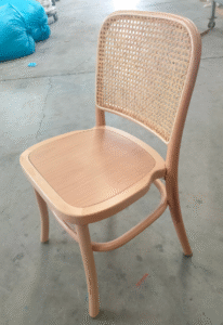 Stackable clear lacquered natural solid wood frame wooden Seat dining chair natural timber wood cane rattan chair for wedding