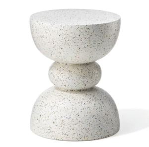 White Round Magnesium Oxide Barrel Side Table Faux Terrazzo Finish Garden side table