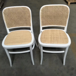 Event rental furniture hot sale white lacquered solid wood Rattan Seat dining chair stackable wooden cane rattan chair for wedding