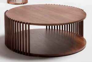 New design low round wooden walnut coffee table solid wood timber round coffee table