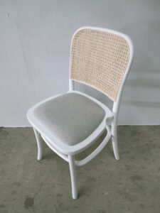 Stackable white lacquered solid wood upholstered Seat dining chair white timber wood cane rattan chair for event