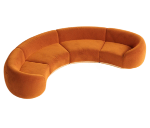 Event furniture velvet curved sofa gold stainless steel base orange velvet modular sofa with curved arms
