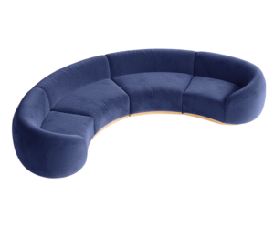 Event rental furniture gold stainless steel base Sapphire velvet curved modular sofa with curved arms