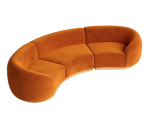 Wedding furniture gold stainless steel base orange velvet curved modular sofa for event