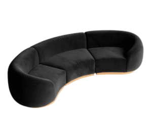 Party rental furniture gold stainless steel base black velvet curved modular sofa for event