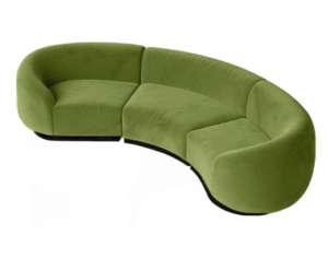 Party rental furniture black metal steel base moss green velvet curved modular sofa for event