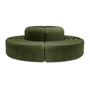 Event rental furniture black metal steel base olive green velvet curved modular circle sofa for party