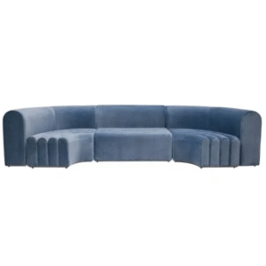 Event rental furniture black metal steel base blue velvet curved modular lounge sofa for party