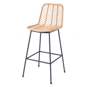 Outdoor bistro rattan stool black metal frame rattan woven high bar chair