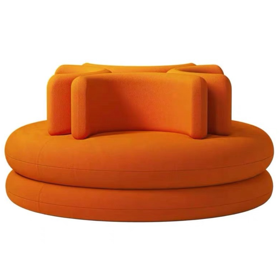 Wholesale event rental  furniture orange velvet upholstered round circle with four U-shaped backrests lounge sofa