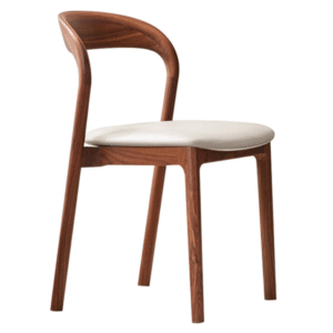 Hospitality furniture walnut wooden frame beige leather upholstered seat dining chair timber solid wood dining chair
