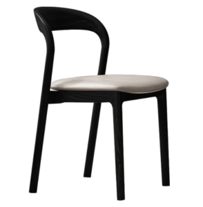 Contract furniture supplier black wooden frame light grey leather upholstered seat dining chair timber solid wood dining chair