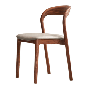 Hospitality furniture walnut wooden frame light grey leather upholstered seat dining chair timber solid wood dining chair