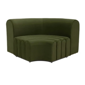 Wholesale event furniture metal steel base olive green velvet upholstered curved lounge sofa