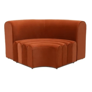 Factory direct event furniture metal steel base orange velvet upholstered curved lounge sofa