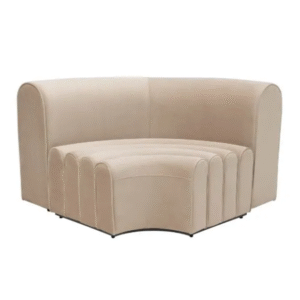 Hot sale wedding furniture metal steel base beige velvet upholstered curved lounge sofa for party