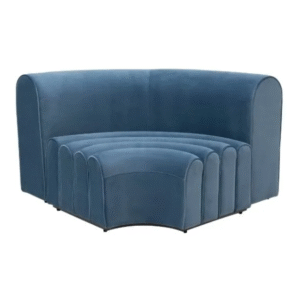 Hot sale party furniture metal steel base blue velvet upholstered curved lounge sofa for wedding