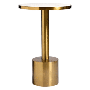 Event furniture gold stainless steel round base white marble look top high bar table