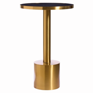Event furniture gold stainless steel round base black marble look top bar table high cocktail table