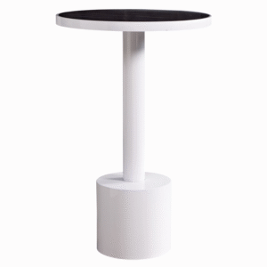 Event furniture white powder coating round metal base black marble look top high bar table