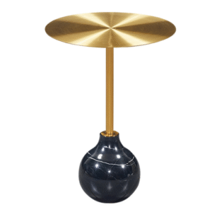 Party furniture gold stainless steel top black marble base round side table for event styling