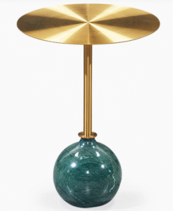 Event furniture gold stainless steel top green marble base round side table for event styling