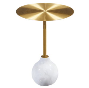 Wedding furniture gold stainless steel top white marble base round side table for event styling