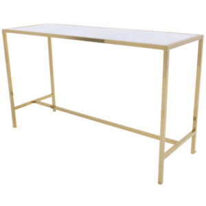 Party hire furniture modern design gold plated stainless steel frame white marble top rectangle high Communal bar table metal cocktail table for event