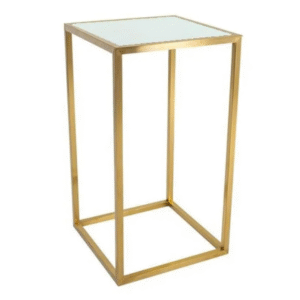 Party hire furniture modern design gold plated stainless steel frame white glass top square high table metal cocktail table for event
