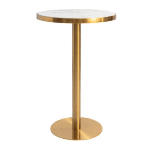 Commercial furniture modern design gold plated stainless steel frame white marble top round high table gold cocktail table for event