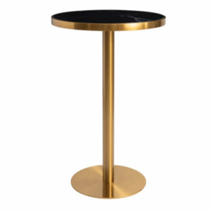 Wholesale bar furniture modern design gold plated stainless steel frame black marble top round high table gold cocktail table for event