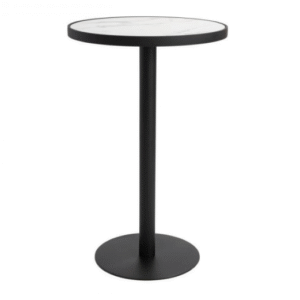 Party hire furniture modern design black powder coated frame white marble top round bar table high cocktail table for party