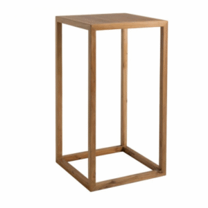Party hire furniture modern design natural lacquered wooden square bar table high cocktail table for wedding