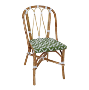French bistro Style natural rattan frame green/white PE wicker cafe chair Garden natural Rattan dining Chair
