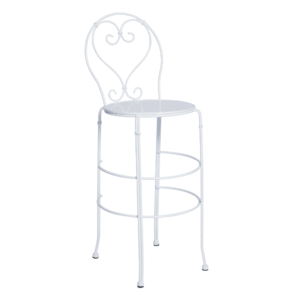 Party rental furniture white metal heart shape back bar stool metal bistro high bar chair