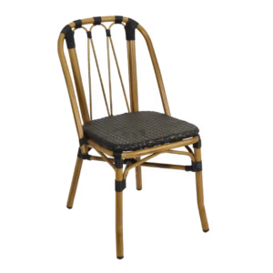 All weather French bistro chair aluminum frame in bamboo look PE wicker dining chair black rattan cafe chair