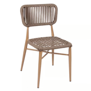 Outdoor bistro rope cafe chair Stacking brown Rope  Weaving wood grain finish Dining Chair