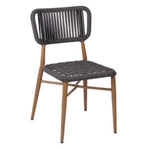 Nordic Outdoor Yard Stacking Dk grey Rope  Weaving Dining Chair aluminum frame wood grain finish cafe chair