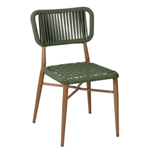 Nordic Outdoor Stacking Dark green Rope  Weaving Dining Chair bistro restaurant commercial rope weaving chair