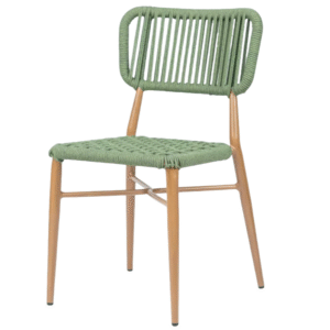 Outdoor Stacking green Rope  Weaving wood grain finish Dining Chair