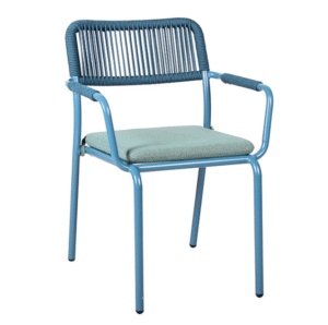 Contract furniture Aluminum frame waterproof  Rope Woven Chair patio blue rope cafe chair