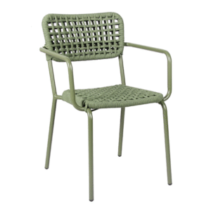 Commercial restaurant furniture aluminum frame waterproof  stackable green Rope Woven Chair