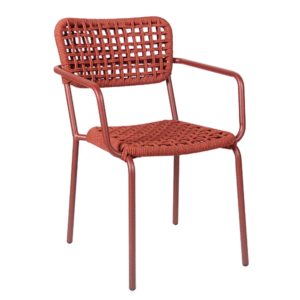 Wholesale restaurant furniture aluminum frame waterproof  stackable red Rope Woven Chair
