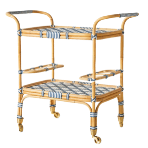 Modern design aluminum in bamboo look bistro Rattan Bar Cart in Blue and White for party
