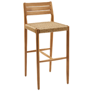 Commercial restaurant furniture natural teak wood rope woven high bar stool