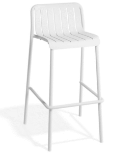 Garden commercial furniture stackable white powder coated aluminum high bar stool for outdoor