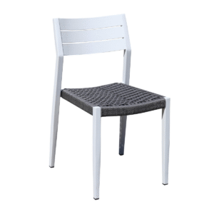 Commercial restaurant furniture modern design white stackable aluminum with grey rope Woven Outdoor Dining Chair