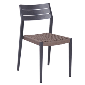 Commercial cafe furniture modern design stackable black aluminum with taupe rope Woven Outdoor Dining Chair