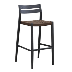 Wholesale price Aluminum Frame Slat Back brown rope woven seat patio Bar Stool